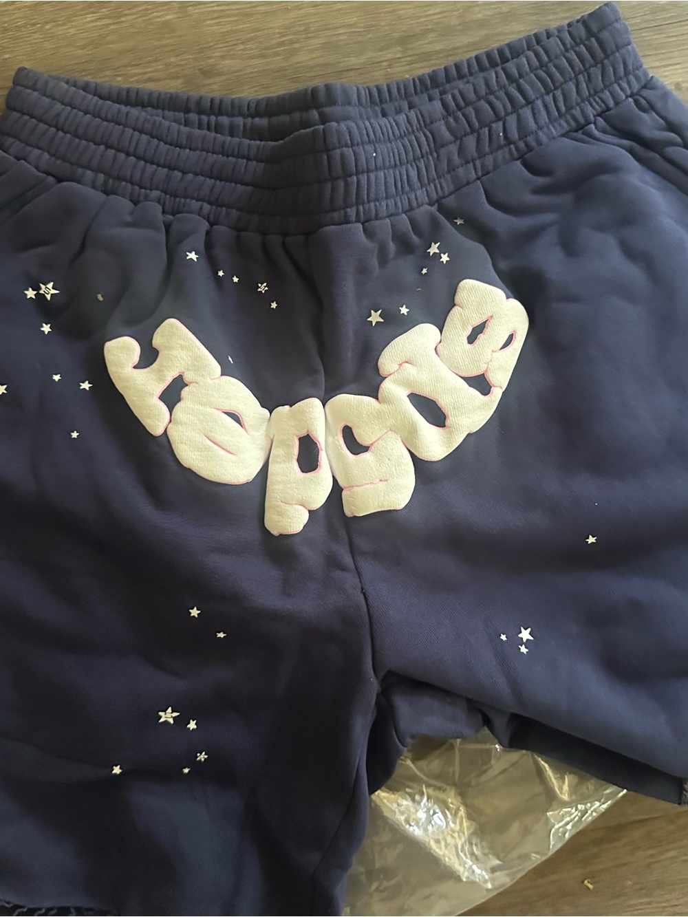 Navy Blue Men's Graphic Lounge Shorts with Cream ePuff Lettering